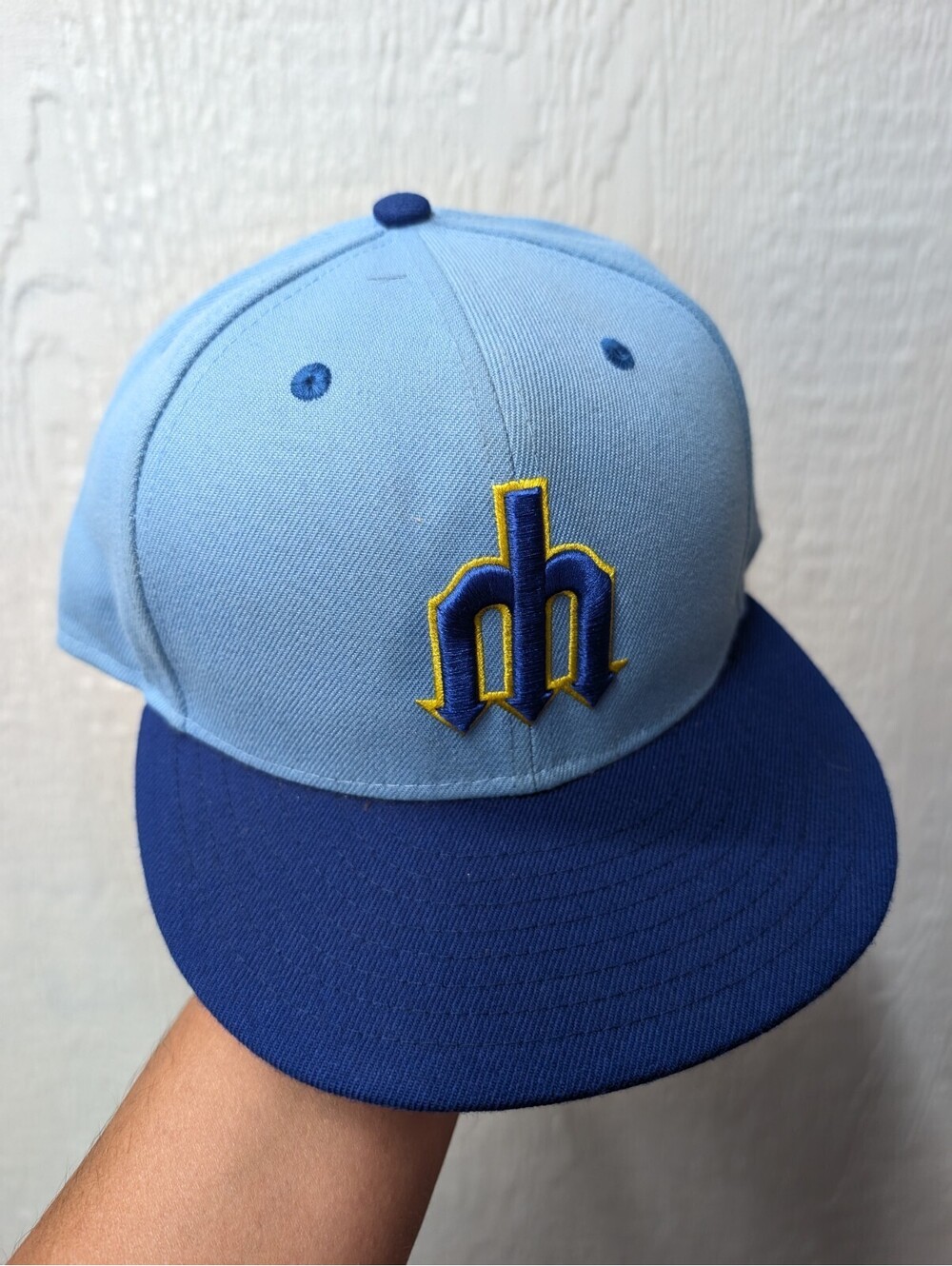 Seattle Mariners Fitted Hat Trident Baby Blue Cooperstown New Era 5950 7 1/4